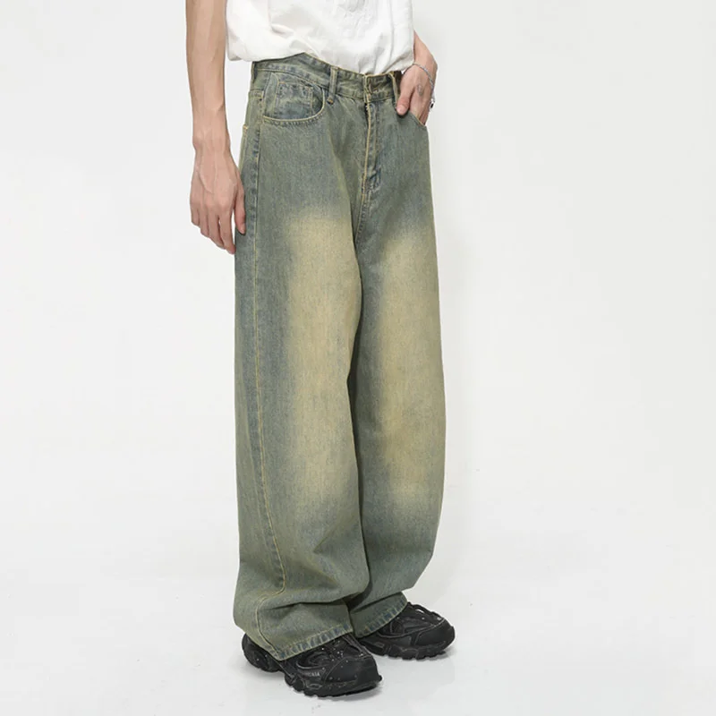 

SYUHGFA Vintage Men's Baggy Jeans Autumn New Wearproof Straight Tube Denim Pants Fashion Street Korean Style Casual Clothing