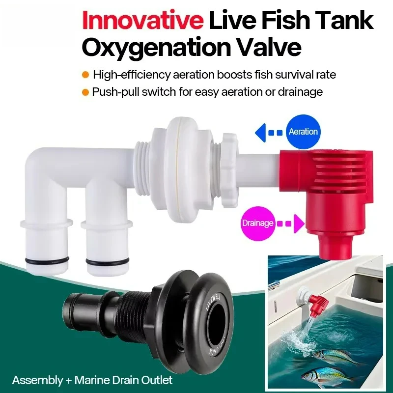 プッシュプル制御付きボートエアレーターと排水キット、海洋魚タンクやライブウェル用の高効率ベンチュリ酸素システム