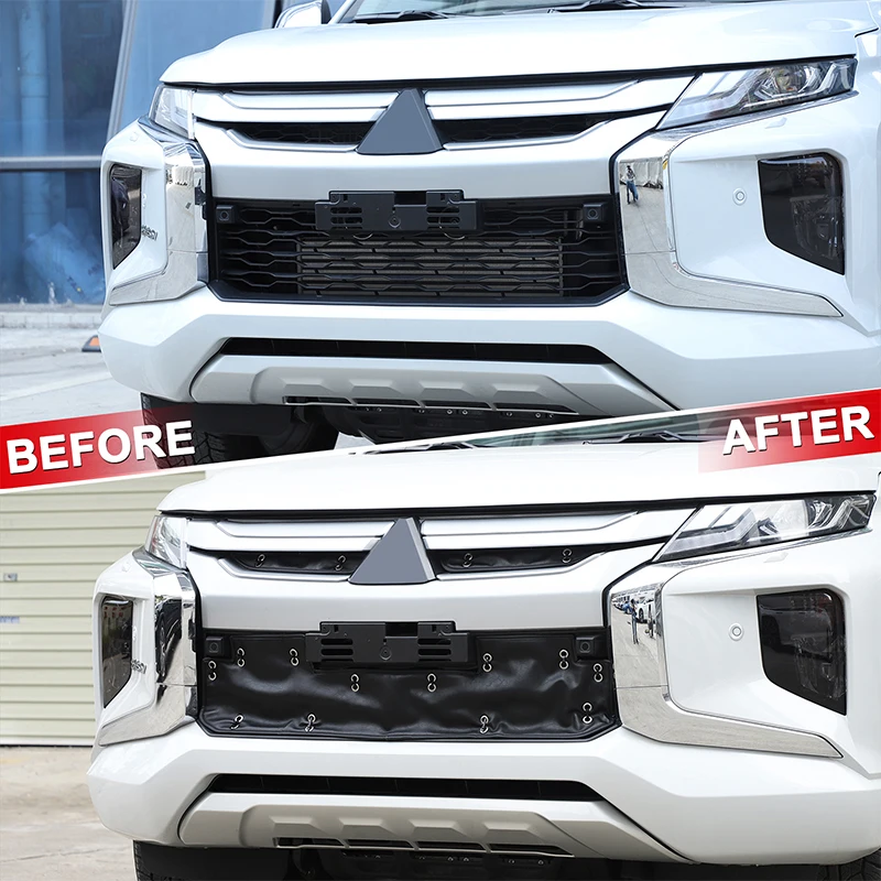 

For Mitsubishi L200 Triton 2019-2023 leather black car front engine grille antifreeze cover car exterior protection accessories