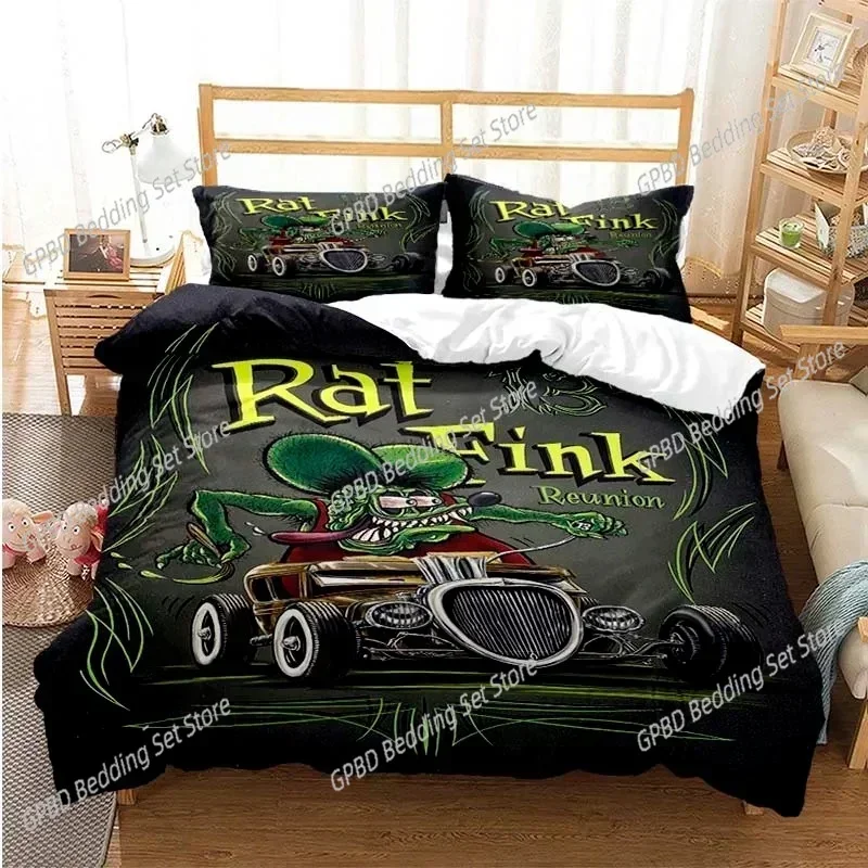 Cartoon Rat Fink Green Mouse 3D Bedding Set Duvet Cover Pillowcases Single Twin Full Queen King Size Home Decor Quilt Boys Gift