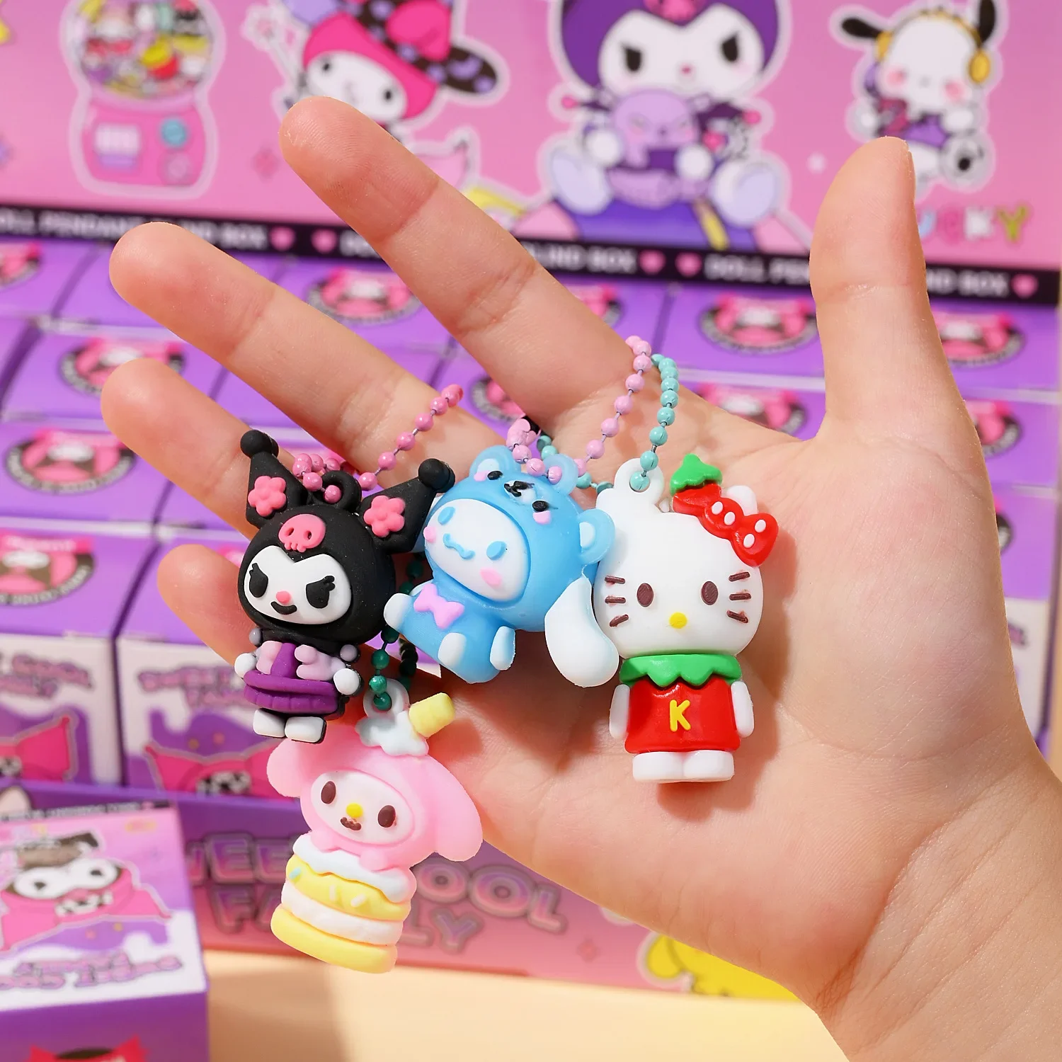 

Anime Sanrio Hello Kitty Black Girl Keychain Pendant Character Pokémon Pikachu Keychain Blind Box Toy Children's Christmas Gift