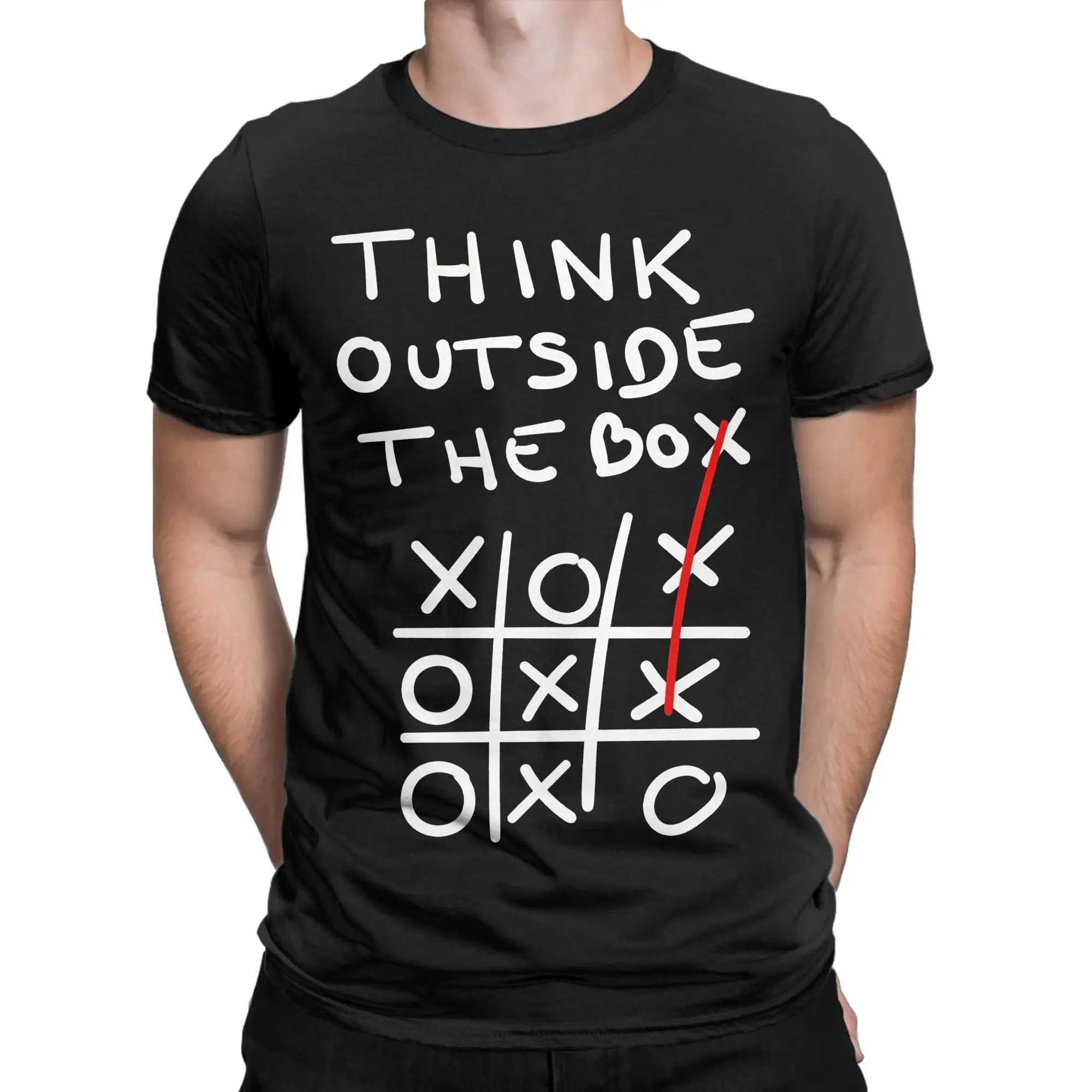 Think Outside The Box Tic Tac Toe  T Shirt Summer  Novelty T-Shirts Male Pure Cotton Comfortable 4XL 5XL 6XL Tees Classic Tops