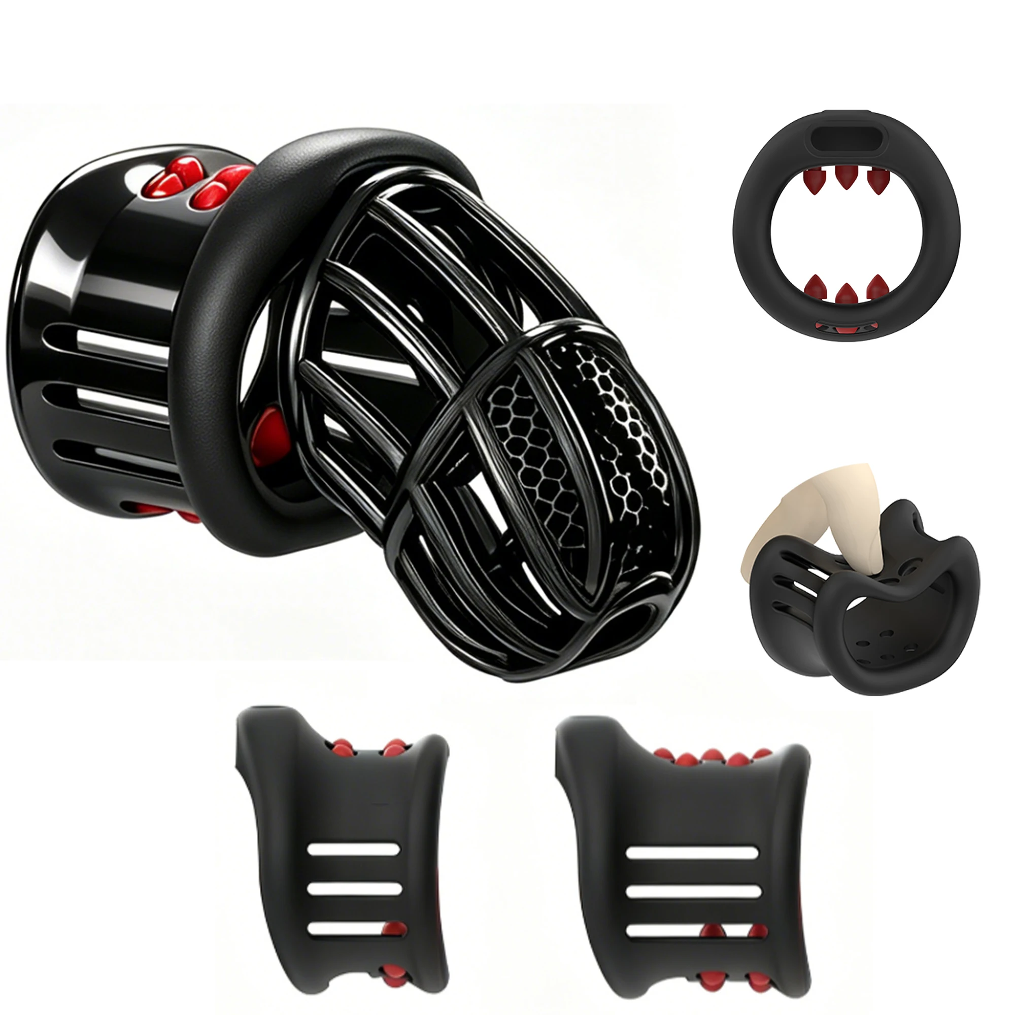 2026 New Hive Net Mesh Chastity Lock Cage SM Breathable Cock Cage Male Chastity Device Penis Device with 4Rings Sex Toys for Men - view 4