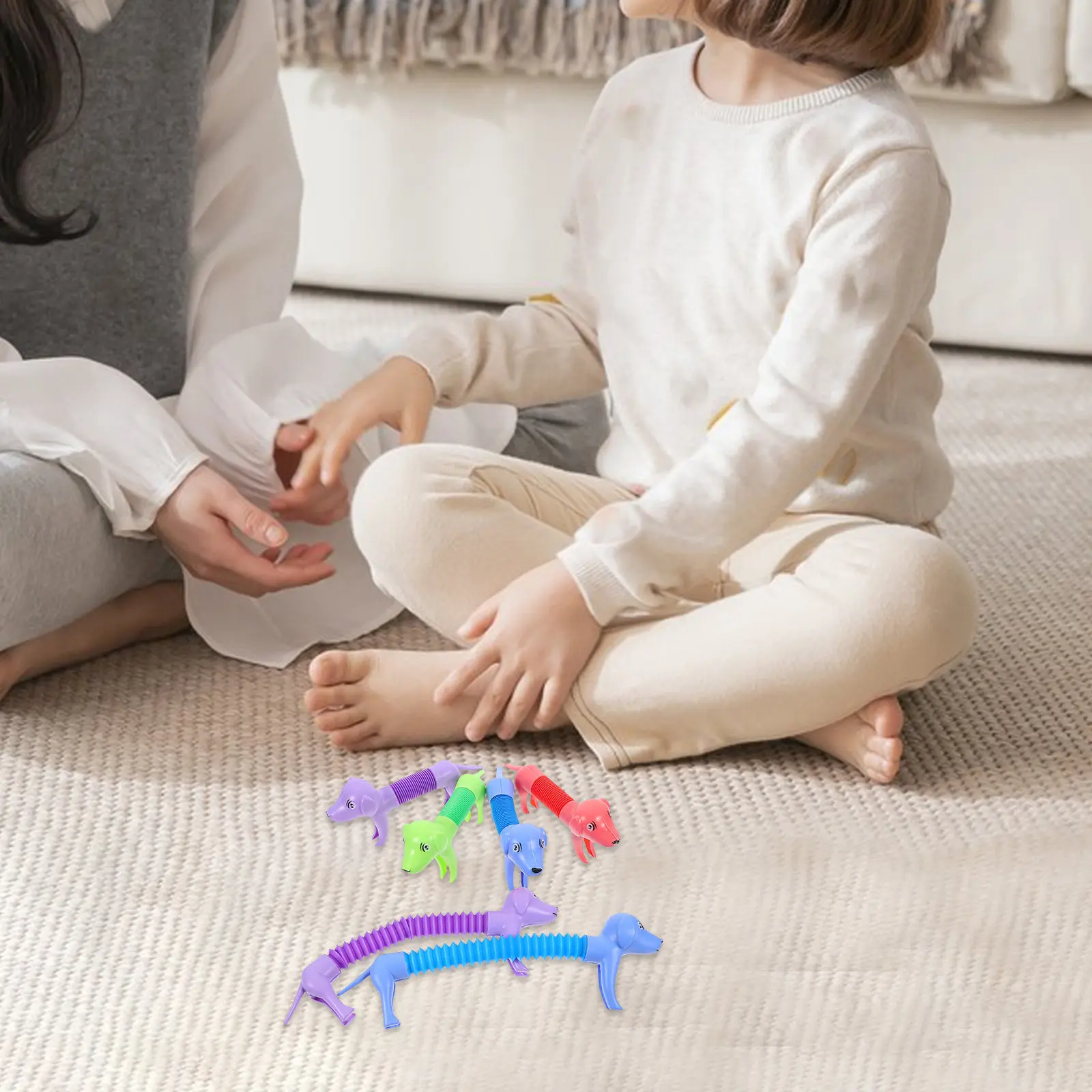 

6pcs Telescopic Dog Tube Cartoon Pop Tube Sensory Plaything For Stress Relief Party Favors Reusable Stretchy Animal Design