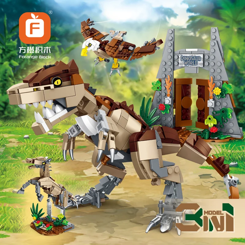 Ensemble de blocs de construction de dinosaures transformants 3 en 1, modèle t-rex préhistorique, briques d'animaux, jouet cadeau pour garçons et enfants