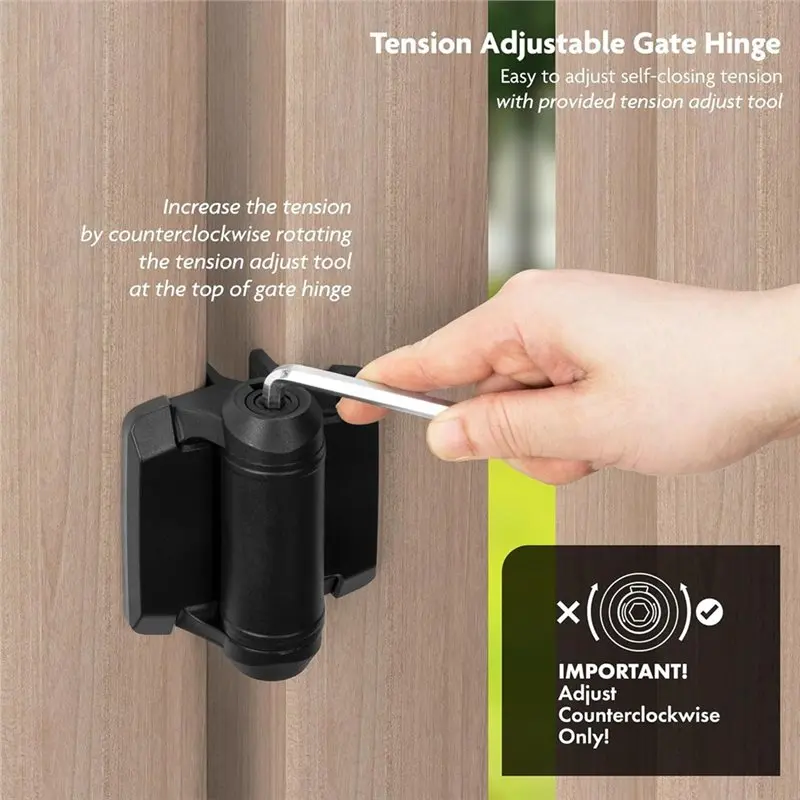 2Pcs Self‑Closing Fence Gate Hinges with Safety Caps, Adjustable Alignment Legs Hinges for Pool Fence Gate