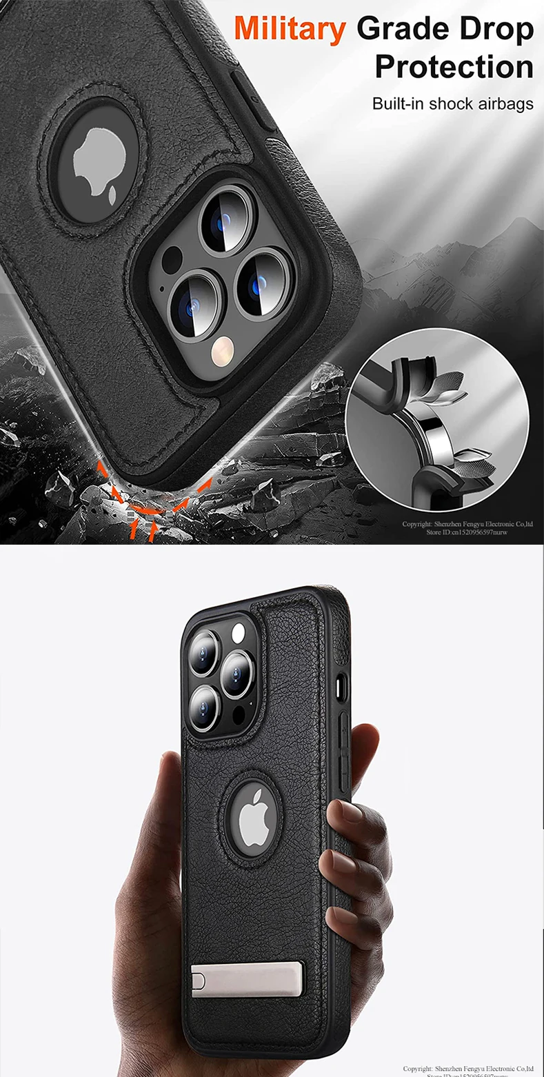 PU-Leder-Handyhülle mit Ständer für iPhone 17 16 15 Pro Max 14 Plus 13 12 11 Mini Soft Grip Luxus-Rückseite mit Ständer – Detail 4