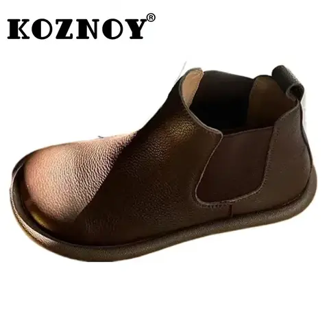 Koznoy 2cm 2014 Cow Suede Genuine Leather Spring Autumn British Flats Loafer Mid Calf Ankle Motorcycle Boots Woman Chunky Shoes