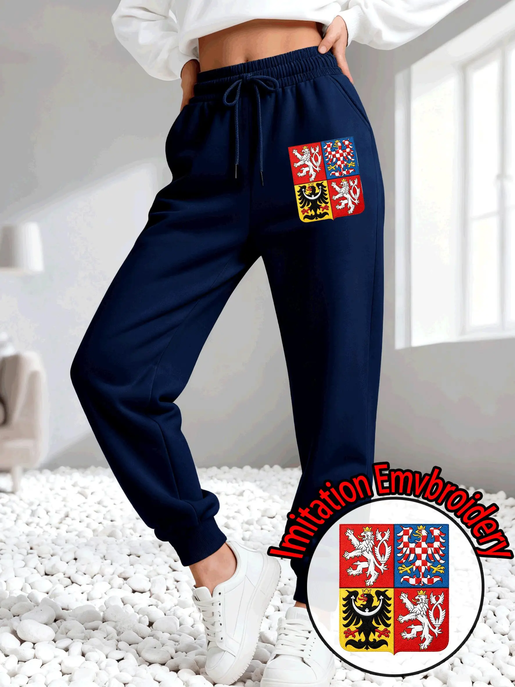 Czech Republic Imitation Embroidery Print Women Jogging Pant Comfortable Sweatpants Casual Autumn Y2K Pants Fleece Trousers