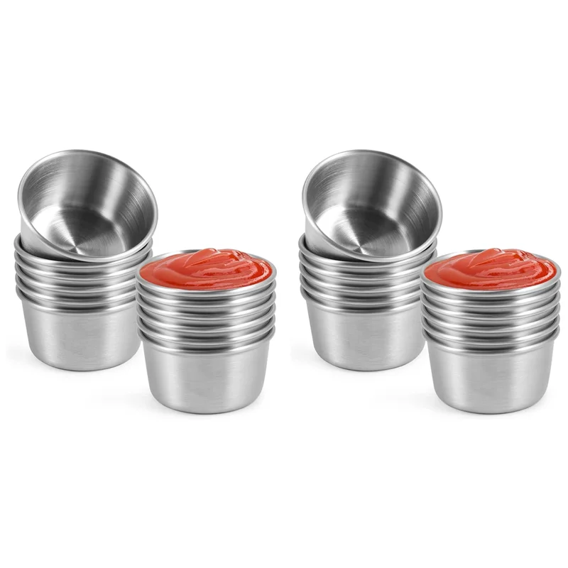 

ABKS-Ramekin Миска для макания соуса Мини-чашки для соуса Чашки для приправ для пудинга для дома, вечеринки, ресторана (серебро, 24 шт., 70 мл)