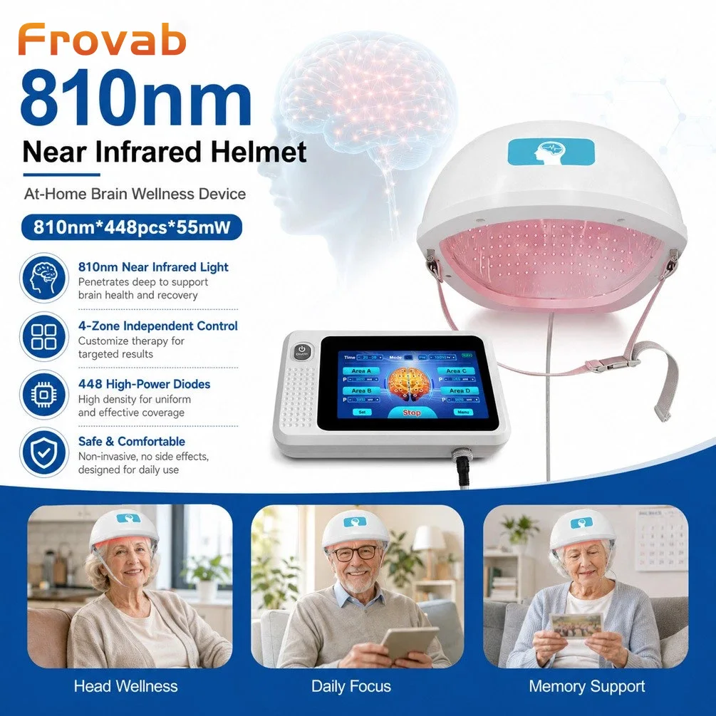 Frovab New 810nm NIR PBM Brain Therapy Helmet 24W Non-invasive Stimulation Device for Alzheimer Parkinson Stroke 448 Diodes