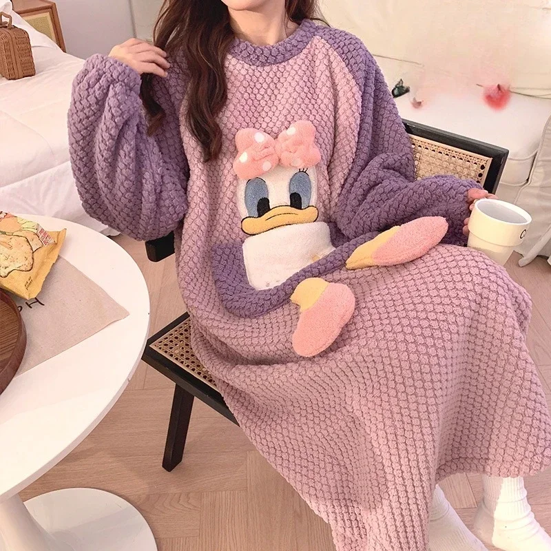 Disney Donald Duck Pyjamas Flugzeughals Langarmhosen Warmes zweiteiliges Set Disney Loungewear Donald Duck Damenpyjamas