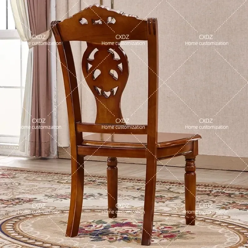 European Solid Wood Carved Floral Dining Chair French Oak Gold Silver Painted Hard Seat Chair for Dining Room Furniture Set