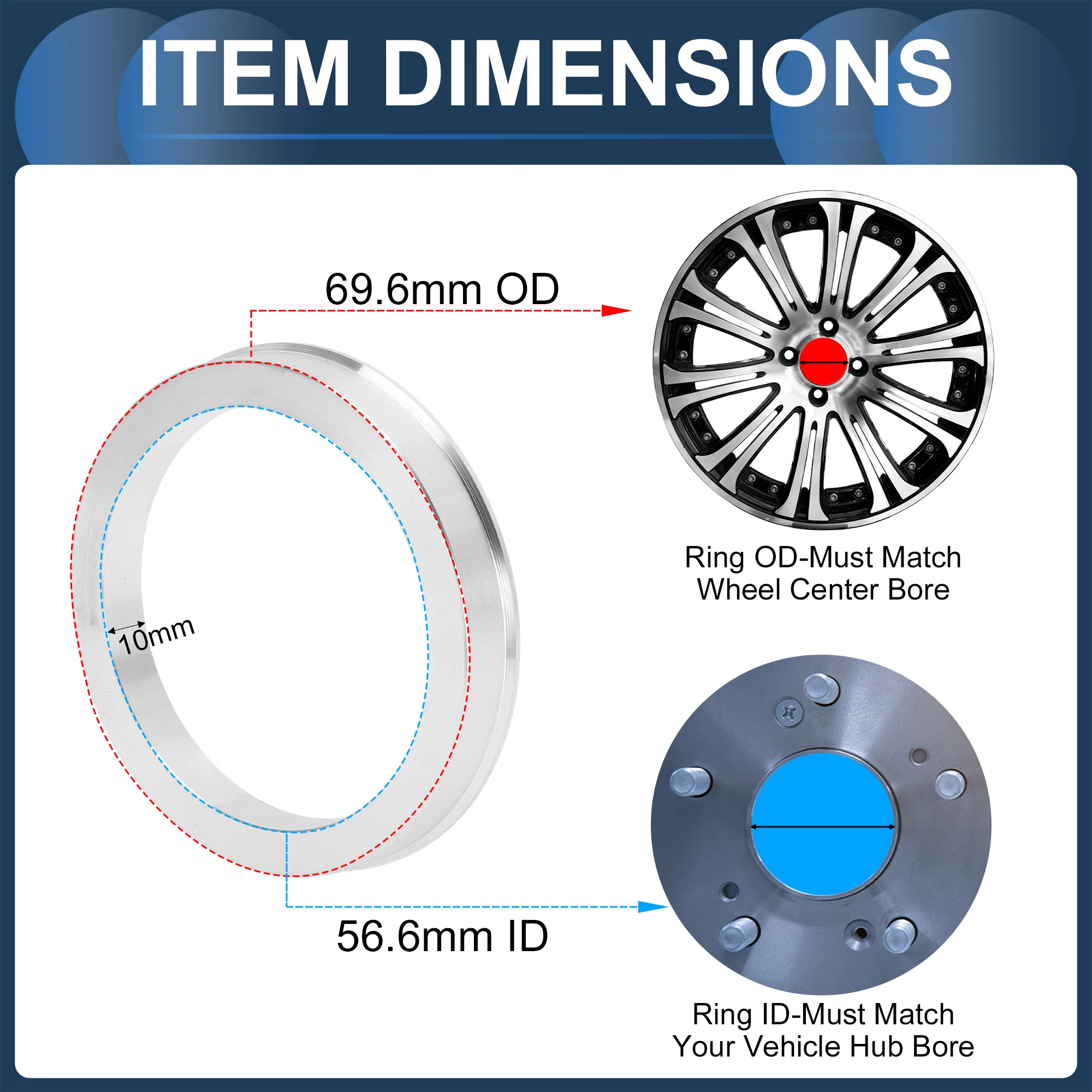 UXCELL Car Wheel Hub Centric Rings OD 69.1mm 69.6mm to ID 54.1/58.6/59.6/63.6/67.1mm Wheels Center Shaft Shock Hubrings