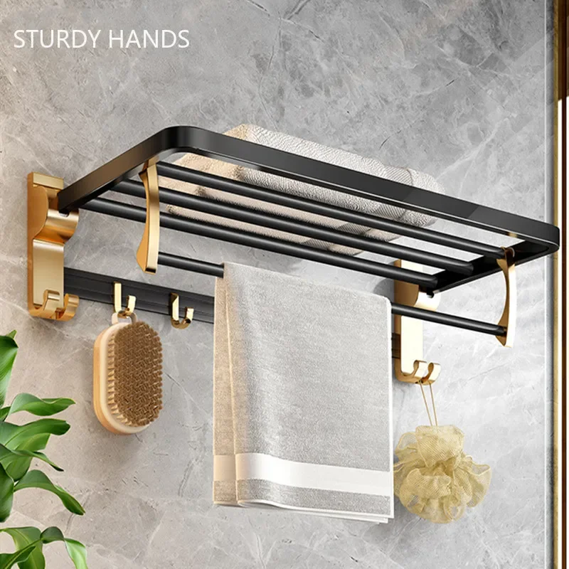 Space Aluminum Bathroom Towel Rack Wall-mounted Light Luxury  Towel Rod Bathroom Accessories Kitchen Hardware Storage Rack