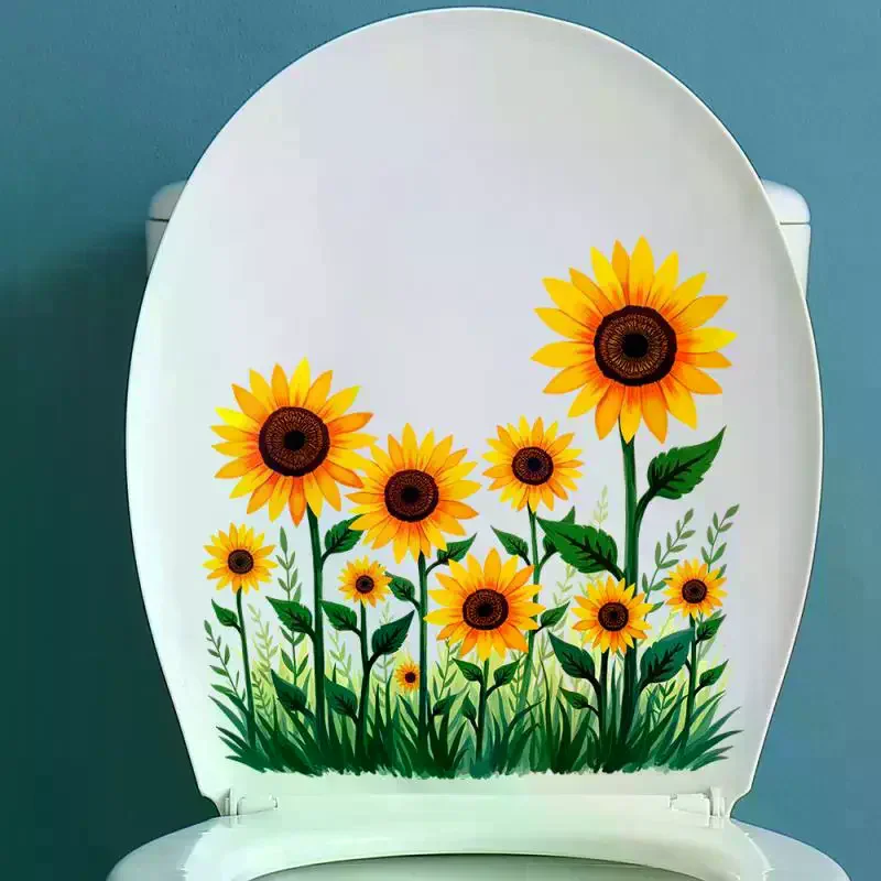 HOT!Plants Flowers Sunflowers Butterflies Wall Stickers Toilet Sticker Bathroom Toilet Cover Refrigerator Sticker Wc Decoration view 3
