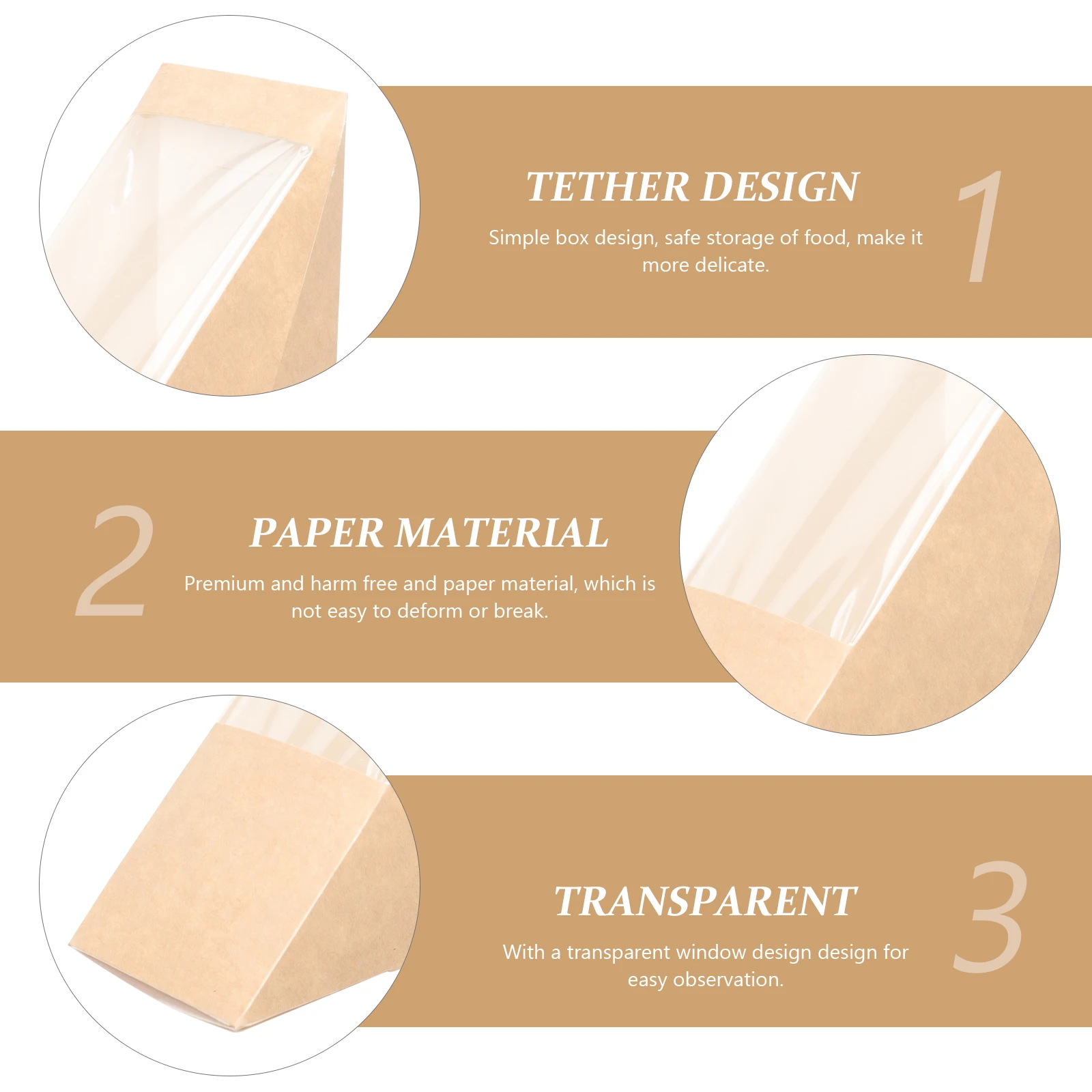 

100Pcs Kraft Triangle Sandwich Box Paper Baking Packing Case Food Safe Lightweight Portable for Cake Shop Tea Room