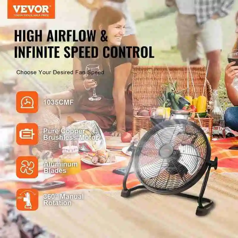 VEVOR Cordless Fan 12 in, Portable Quiet Personal Fan for Home or Office, 360 Degree Manual Pivoting Head, Stepless Speed Regula