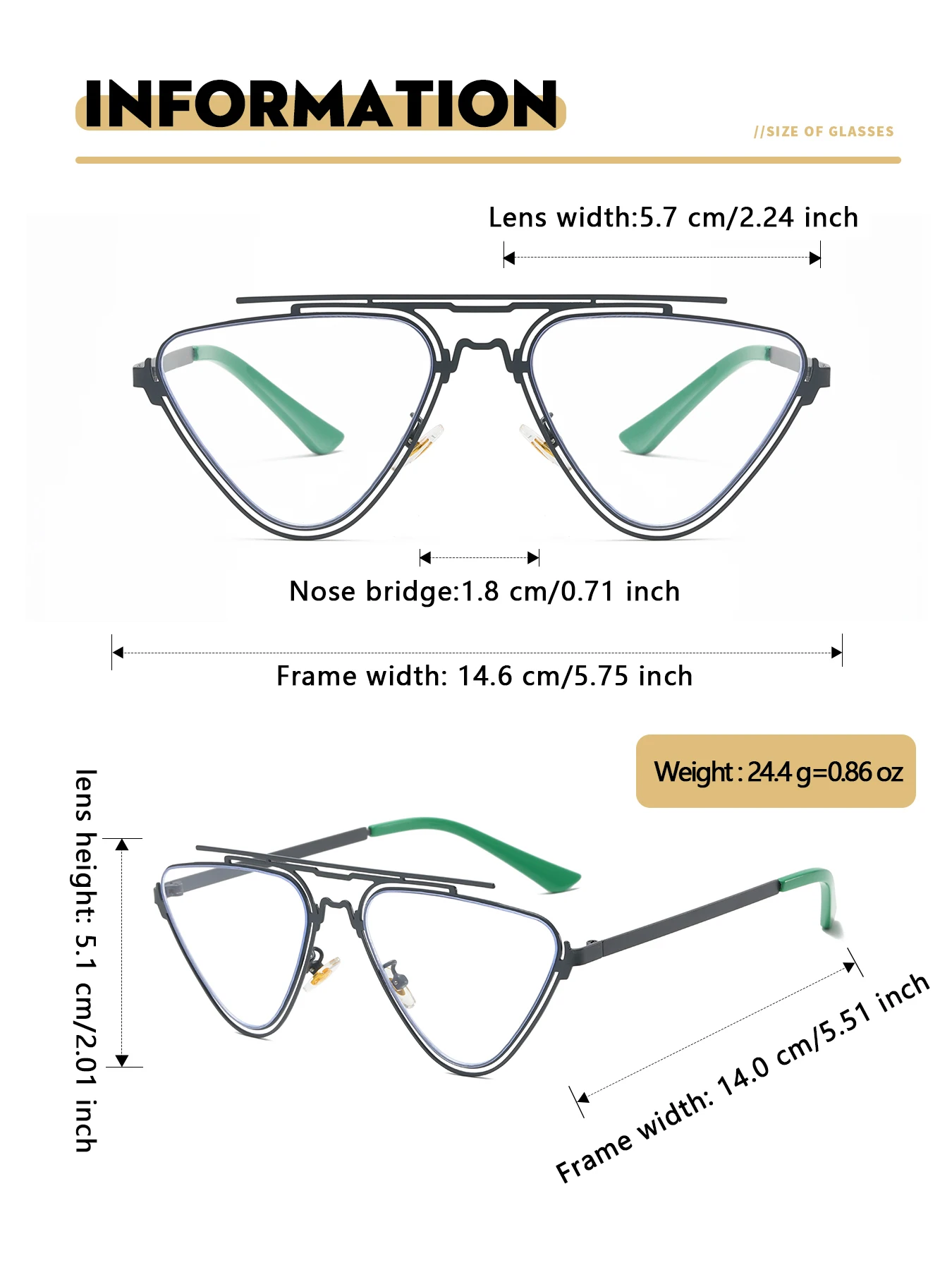 Trendy Hollow Triangle Frame Blue Light Blocking Glasses, Fashionable Unique Dual Beam Flat Lens Eyeglasses, Stylish Personalize view 6
