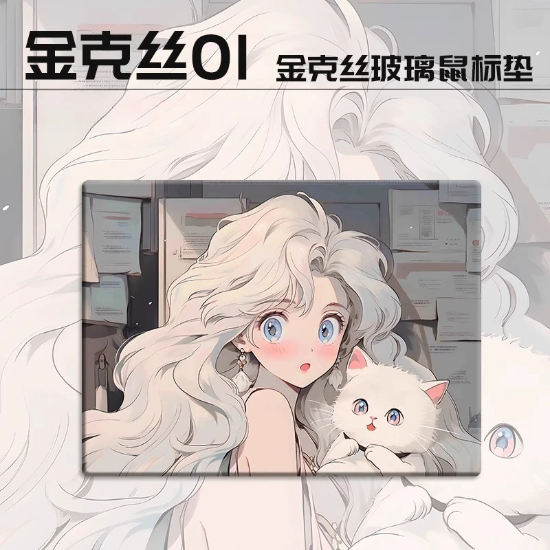 Jinx Glass Mouse Pad Smooth Waterproof UV Printing FPS Esports Games Tempered Glass Mousepad XXL Valorant Anime Table Mat Laptop