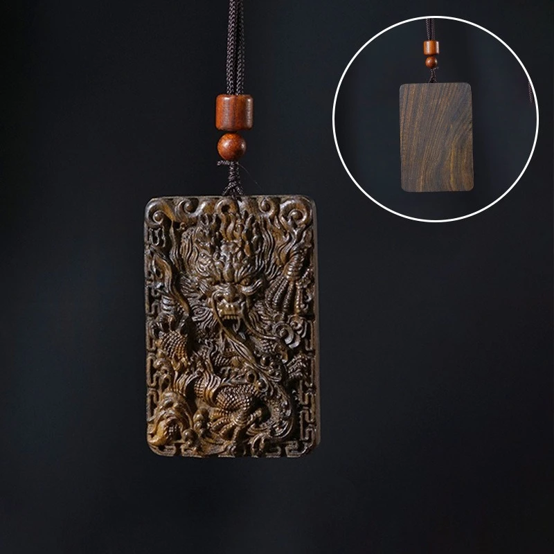 

Agarwood Engraved Five-clawed Dragon Safety Pendant Necklace,Lucky Jewelry, Gift