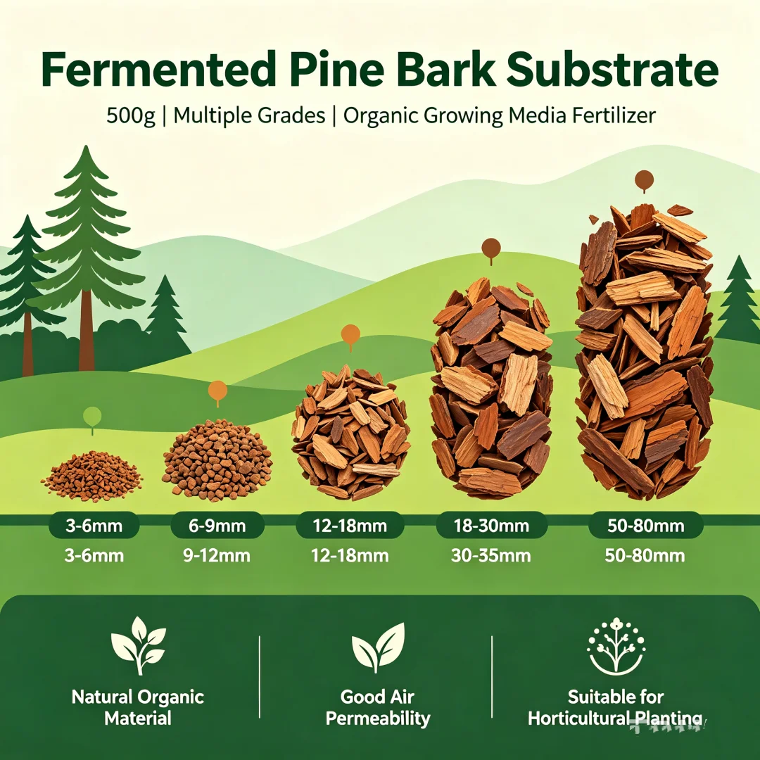 500g Fermented Pine Bark Chips Organic Growing Media Substrate Orchid Potting Mix Bonsai Plant Fertilizer Multiple Sizes 3-80mm
