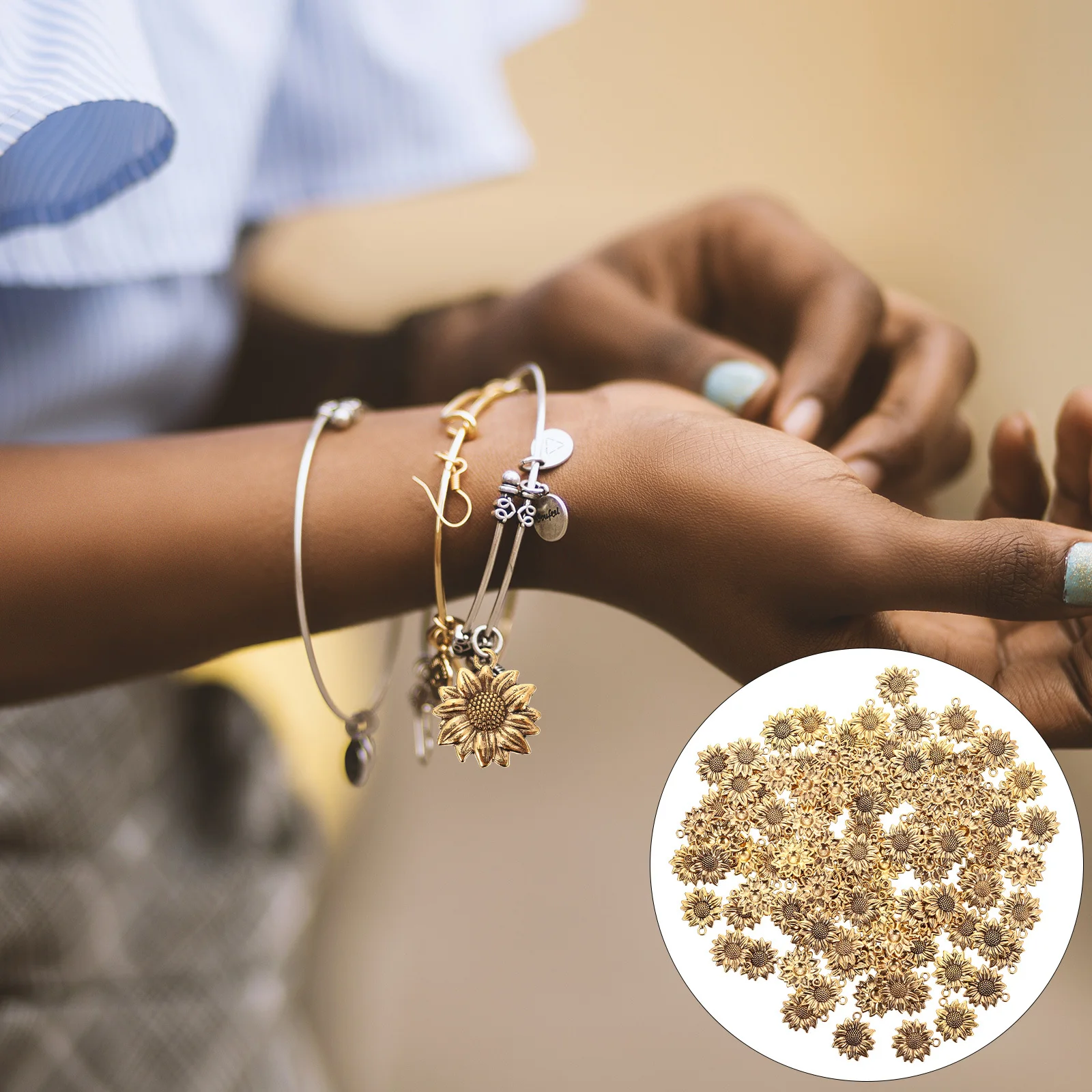

100Pcs Alloy Sunflower Charms Versatile Durable Design for DIY Earrings Necklaces Sunflower Pendant Jewelry Making