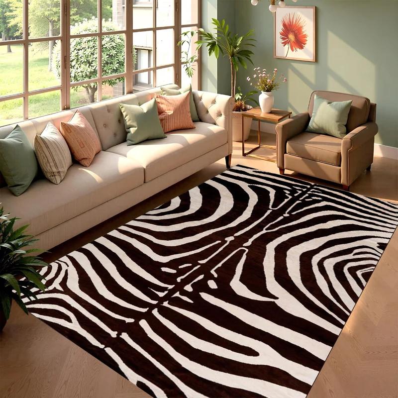 Abstract Zebra Print Carpet Wavy Black White Pattern Rug for Living Room Large Area Bedroom Floor Mat Modern Home Decoration