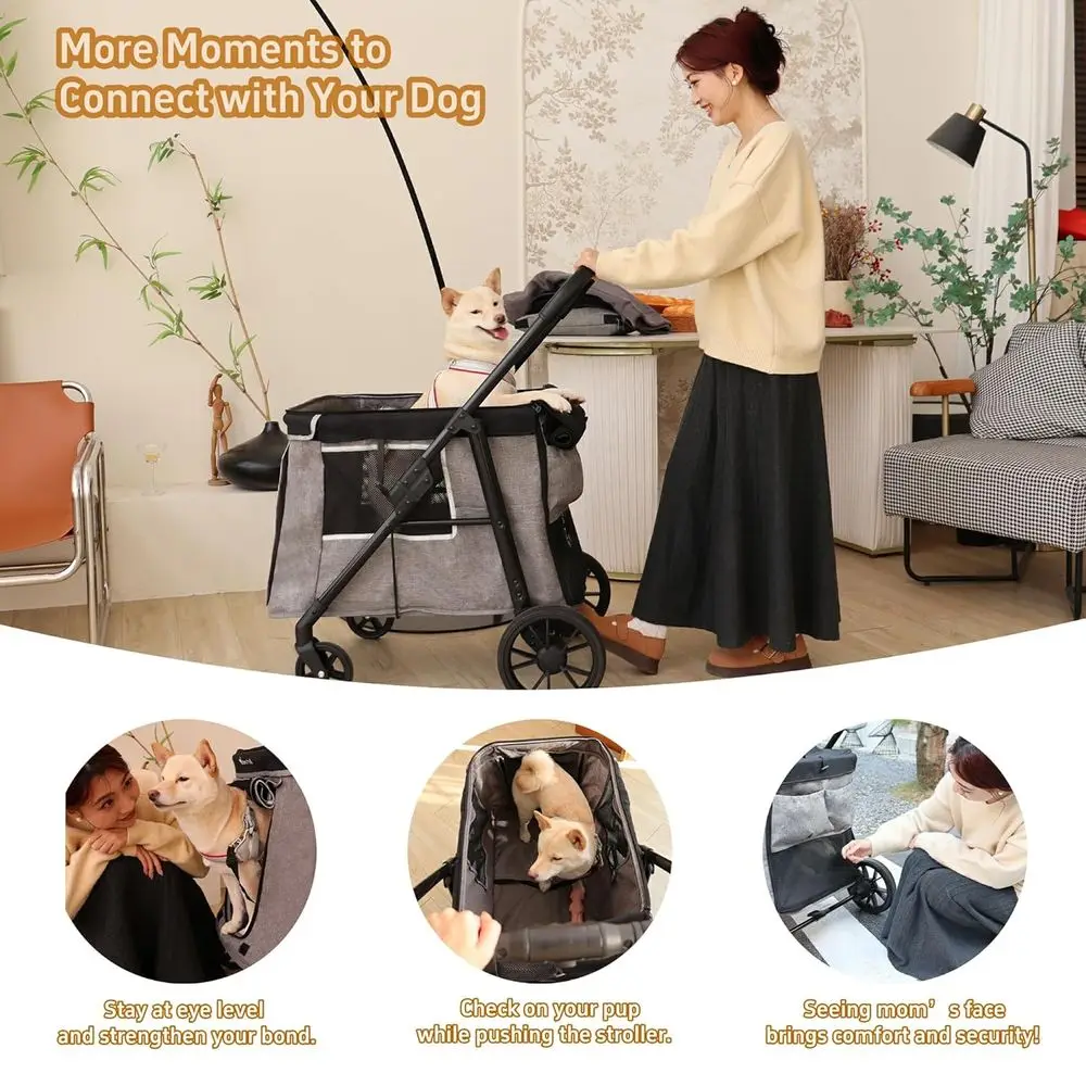 Carrinho de cachorro para cães pequenos a grandes, 4 rodas, carrinho multi para animais de estimação para 4 cães comporta até 40 libras, pneus dobráveis e suaves com um clique e su