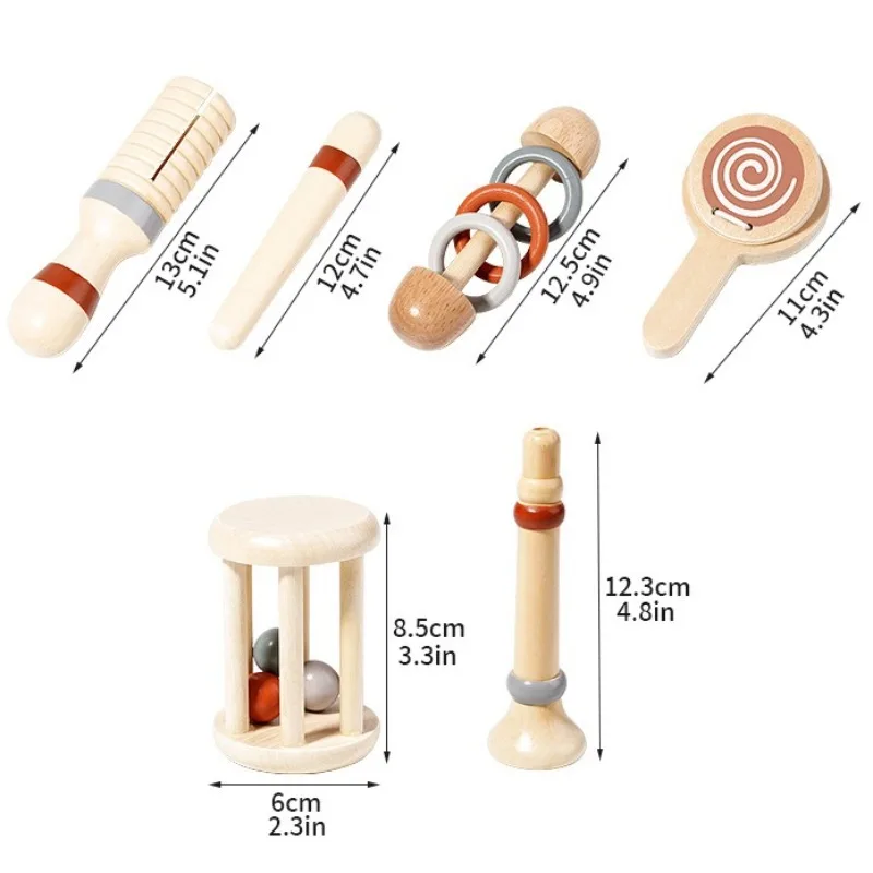 ของเล่นเครื่องดนตรีไม้สำหรับเด็ก 5 ชิ้น ของเล่นดนตรีเสริมพัฒนาการแบบมอนเตสซอรี่ สำหรับเด็กแรกเกิดและเด็กเล็ก ของขวัญวันเกิด
