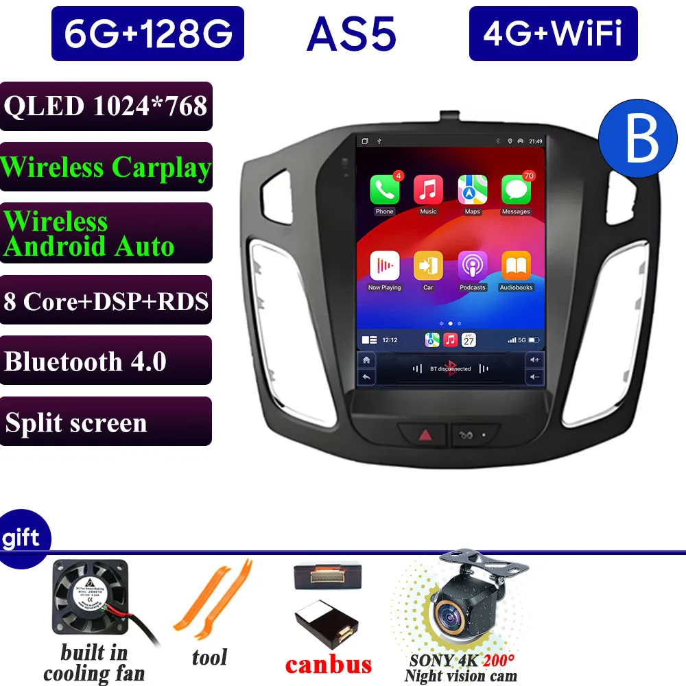Autoradio Carplay 9.7 Inch Voor Ford Focus 3 Mk3 2011 2012-2019 Navigatie GPS Android Auto Android 15 5G Wifi Unit Geen 2din DVD