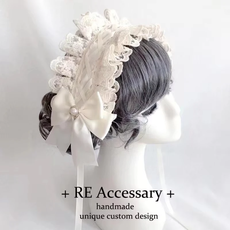 

Ribbon Bow Hairband with Hairpins Girls Lolita Lace Headband Sweet Star Embroidery Anime Maid Cosplay Headdress Japanese Style