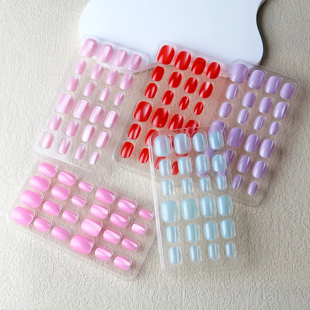 120Pcs Cat Eye Kids Press on Nails Set Pre-glue Oval Children False Nail Art Tips Short Full Cover Fake Nails for Girl