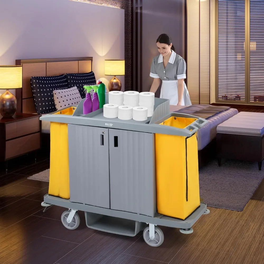 Industrial Multifunctional Locking Hotel Cart,Commercial Traditional Cleaning Janitorial Room Service Housekeeping Cart