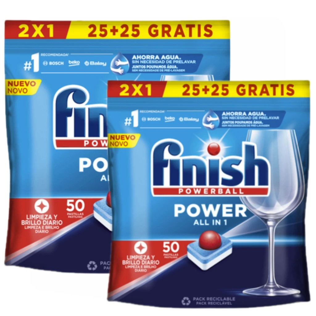 FINISH dishwasher detergent machine in 1, 25 + 25 - PACK of 2 TOTAL 100 tablet