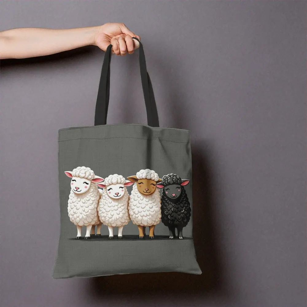 Shopping Bag Custom Shopping Bag Cute 1 piece, multifunctional cute cartoon lamb design canvas tote bag for women, no closure