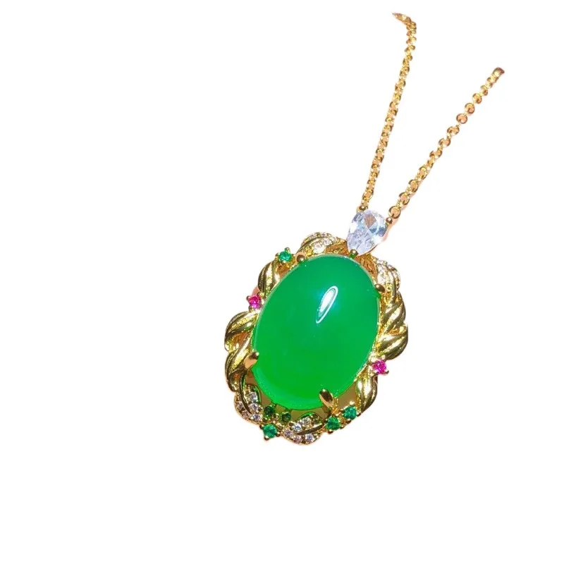 

agate high ice green emperor green inlaid pendant jade pendant full green pendant ice pendant female