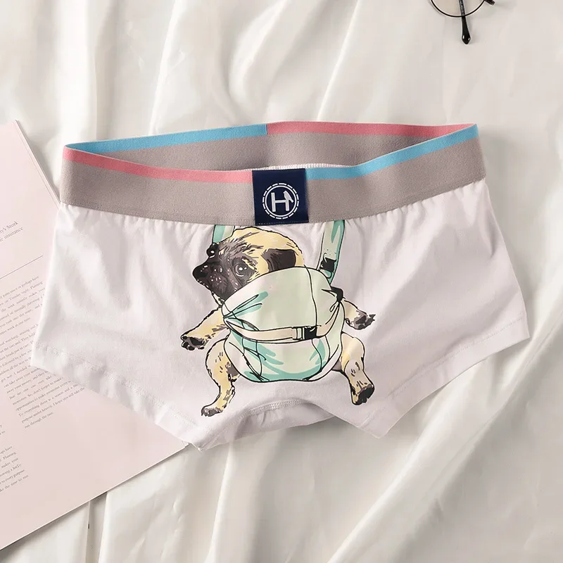 Funny Dog Printing Cotton Boxer Briefs Men Personality Underpants Gifts for Man U Bulge Pouch Panties Youth Student Boxer Shorts