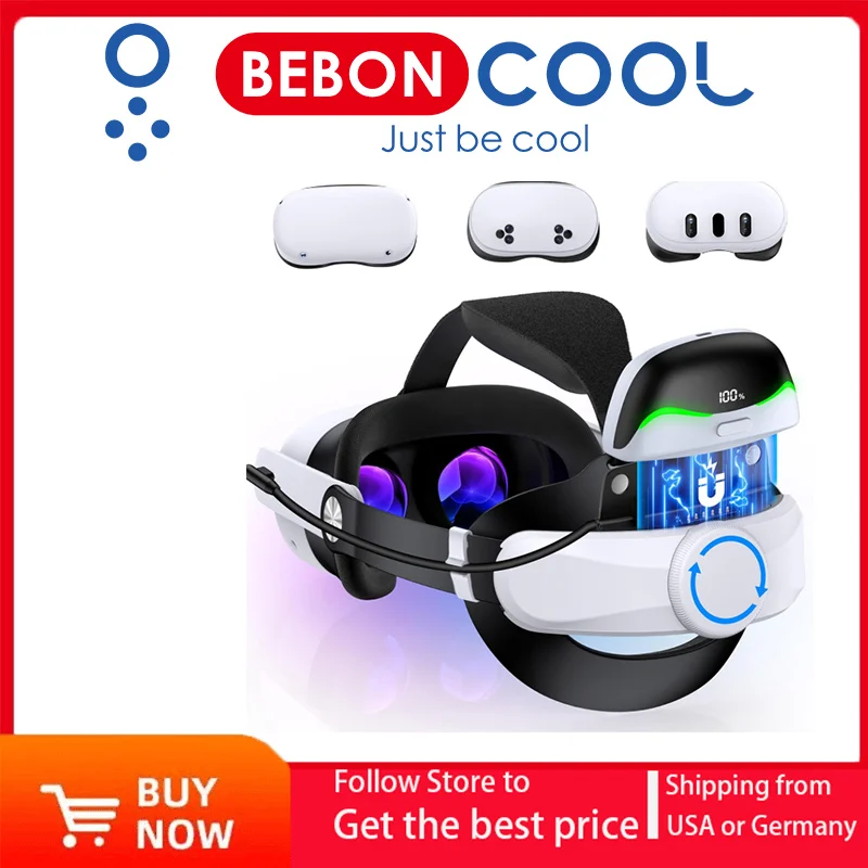 

BEBONCOOL Head Strap for Meta Quest 3S/3/2 with Soft Cushion Pad 6700mAh Battery Headset Strap for VR Accessories Elite Strap