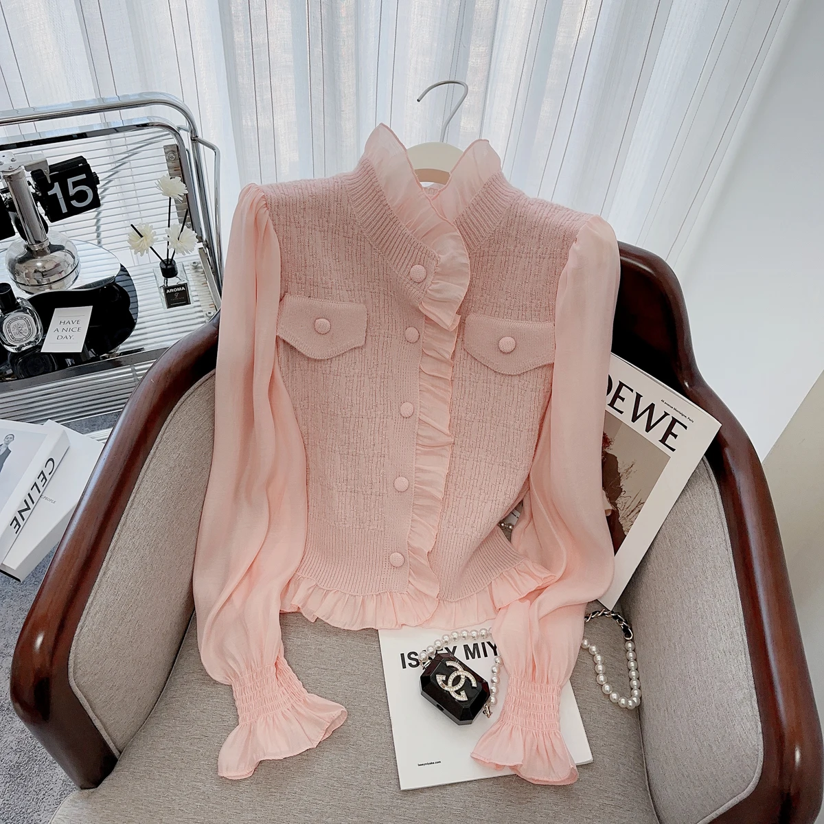 Stylish Elegant Knitted Sweater Shirt Women 2023 New Fashion Chic Fake Two Pieces Cardigan Tops Korean Ladies Jumpers Knitwear