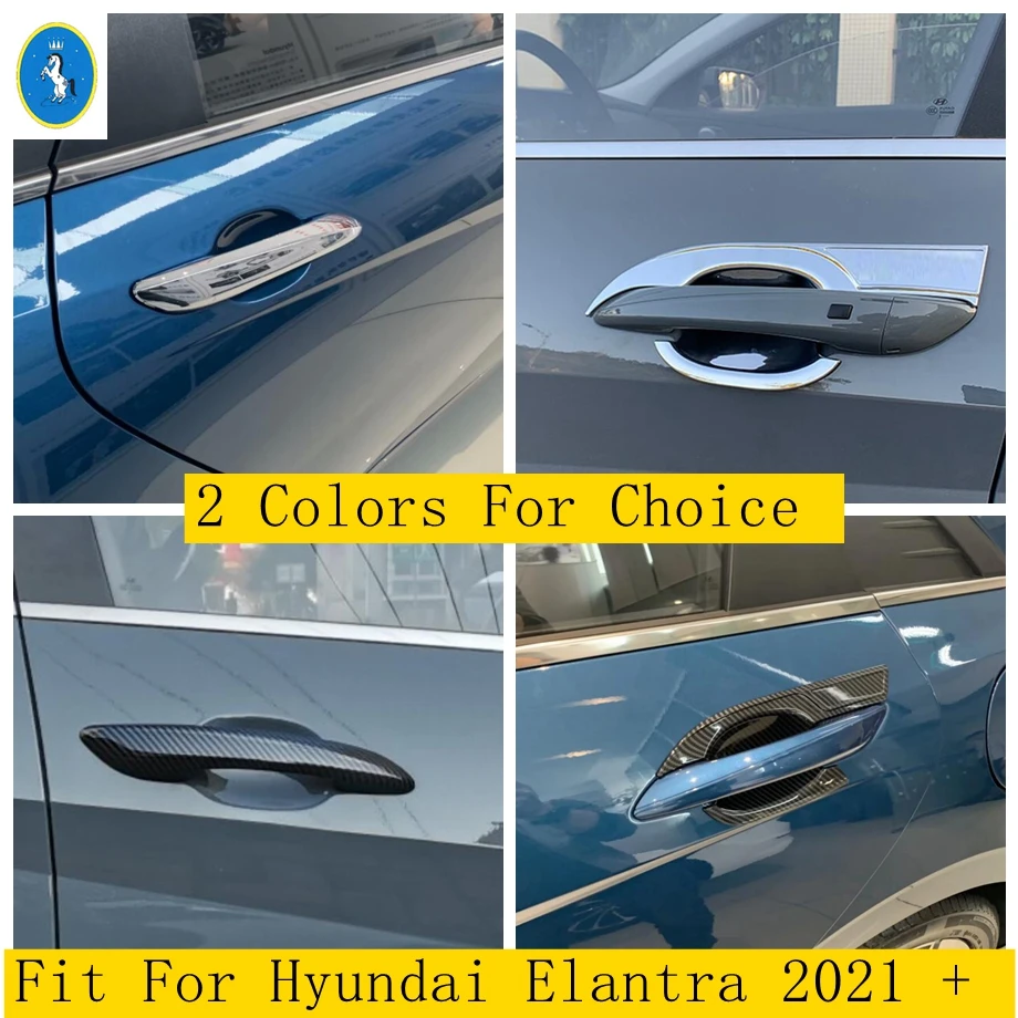 

Outside Door Pull Doorknob Handle & Door Bowl Panel Cover Trim For Hyundai Elantra 2021 - 2023 Chrome / Carbon Fiber Accessories