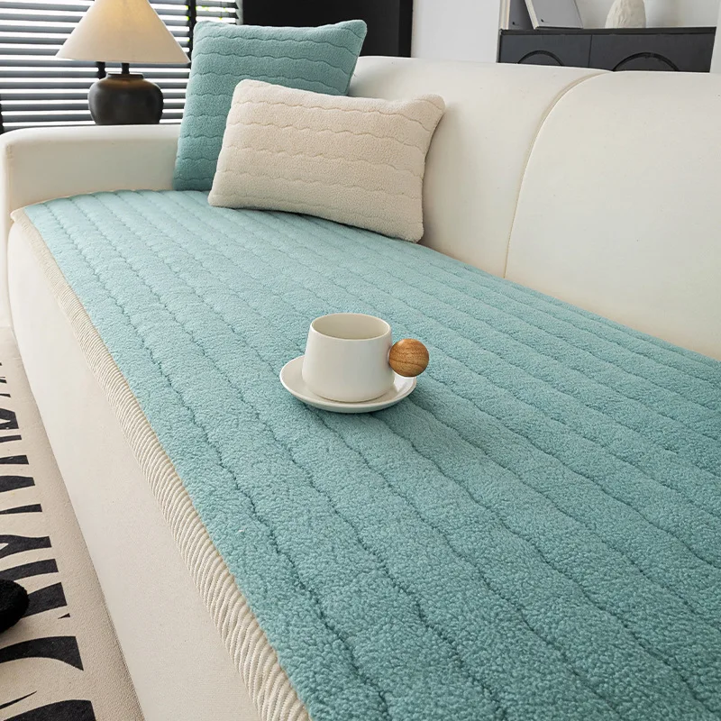 Nordic Thick Lambswool Sofa Cushion Autumn and Winter Warm Corner Couch Covers Skin-Friendly Solid Color Non-Slip Mat for Sofa