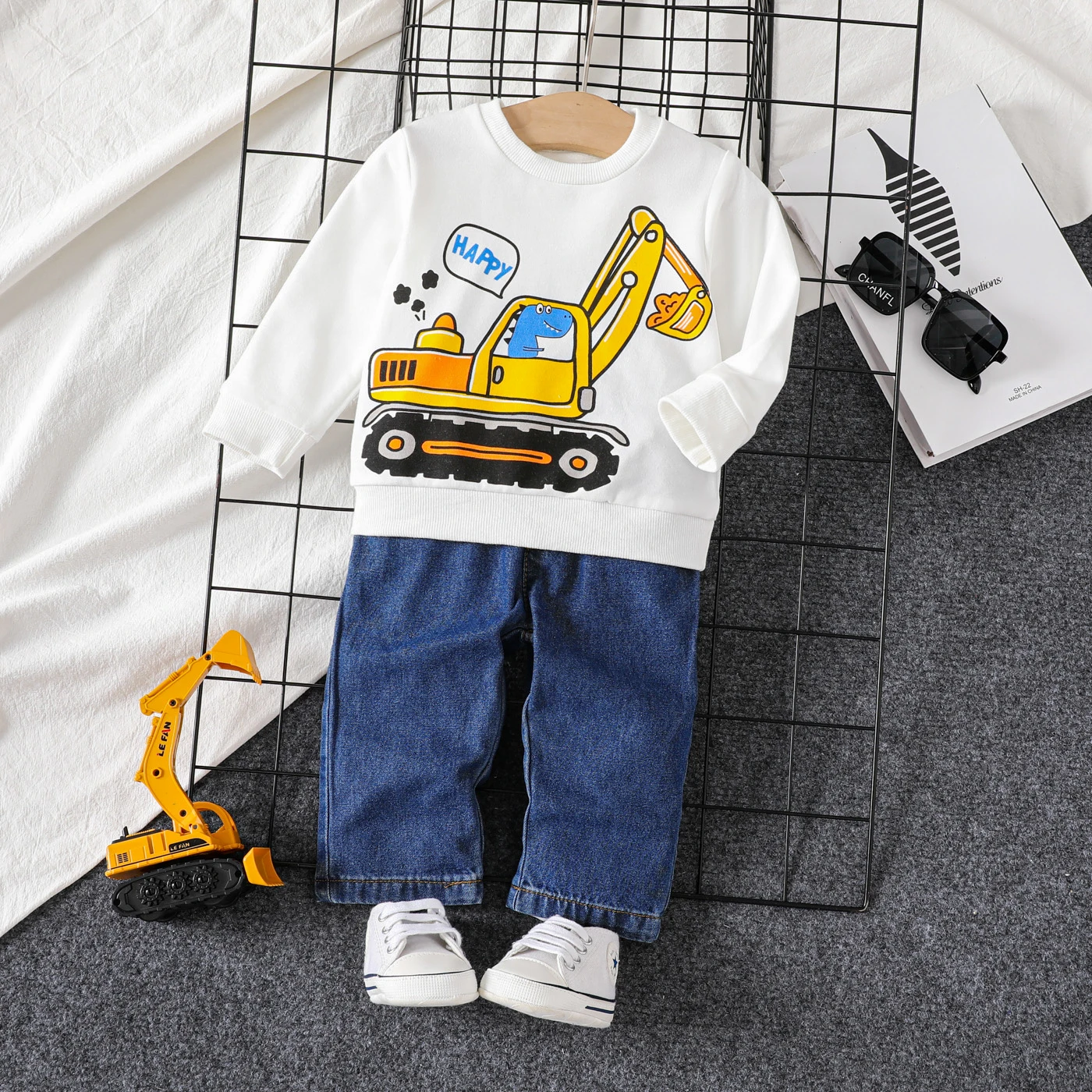 

PatPat 2pcs Baby Boy Vehicle Print Long Sleeve Set