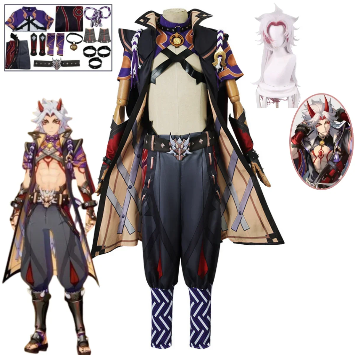 

Arataki Itto Kostum Cosplay Permain Genshin Dampak Combat Costume Game Set Anime Halloween Carnival Party Costume