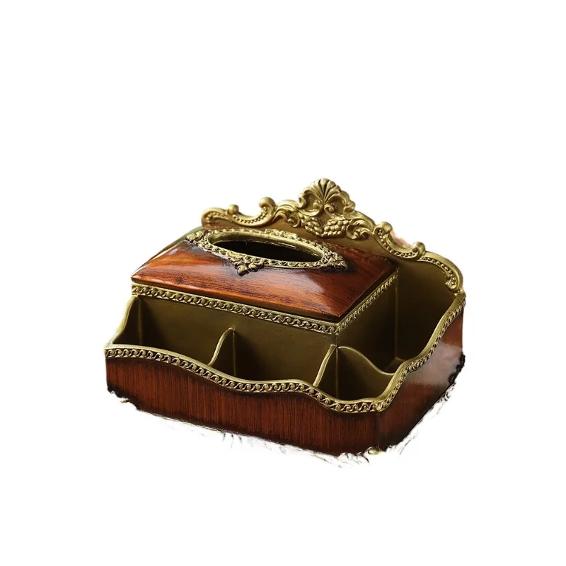 

European retro luxury multi-functional tissue box, living room coffee table remote control storage box