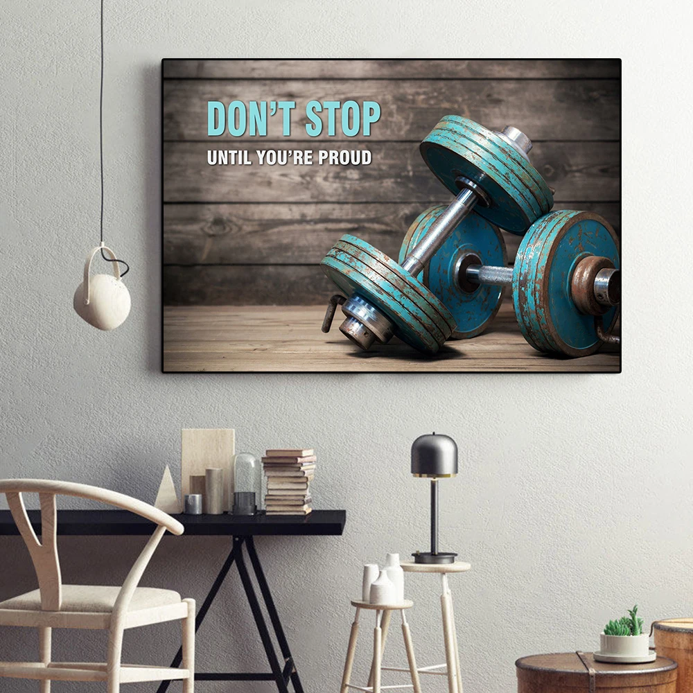 Gym Inspirational Wall Art Decor Dumbbells Fitness Bodybuilding Poster And Print Motivational Quote Canvas Painting Room Decor