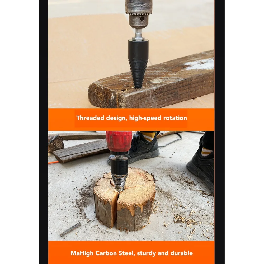 Black Firewood Log Splitter Detachable Drill Bit High Carbon Steel Wood Splitter Drill Bit Heavy Duty Design