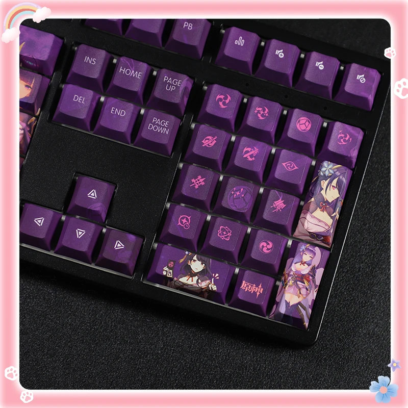 108 teclas/conjunto genshin impacto raiden shogun tema pbt teclas para teclado mecânico anime japonês jogo design personalizado bonito menina