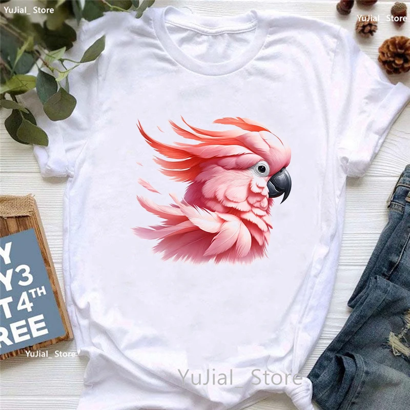 

Moluccan Cockatoo Printed Tshirt Girls Funny Bird White T Shirt Women Summer Short Sleeve T-Shirt Female Harajuku Shirt