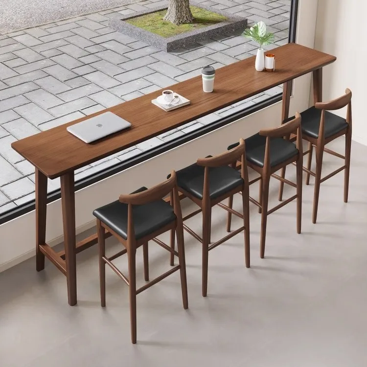 متجر مريح لشاي الحليب طاولة بار من الخشب الصلب نافذة مقهى تجارية طاولة عالية بار جدار طاولة طويلة 1219